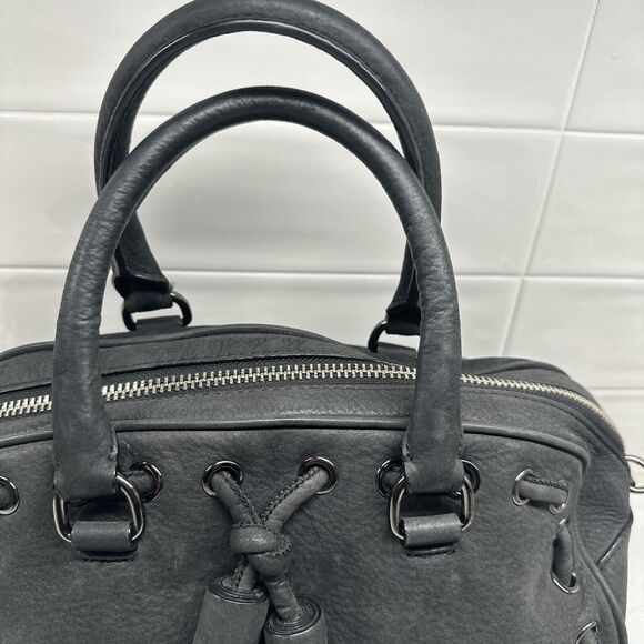 REBECCA MINKOFF Grove Suede Leather Handbag Dark Grey Tassel Top Handle Purse - Picture 3 of 16